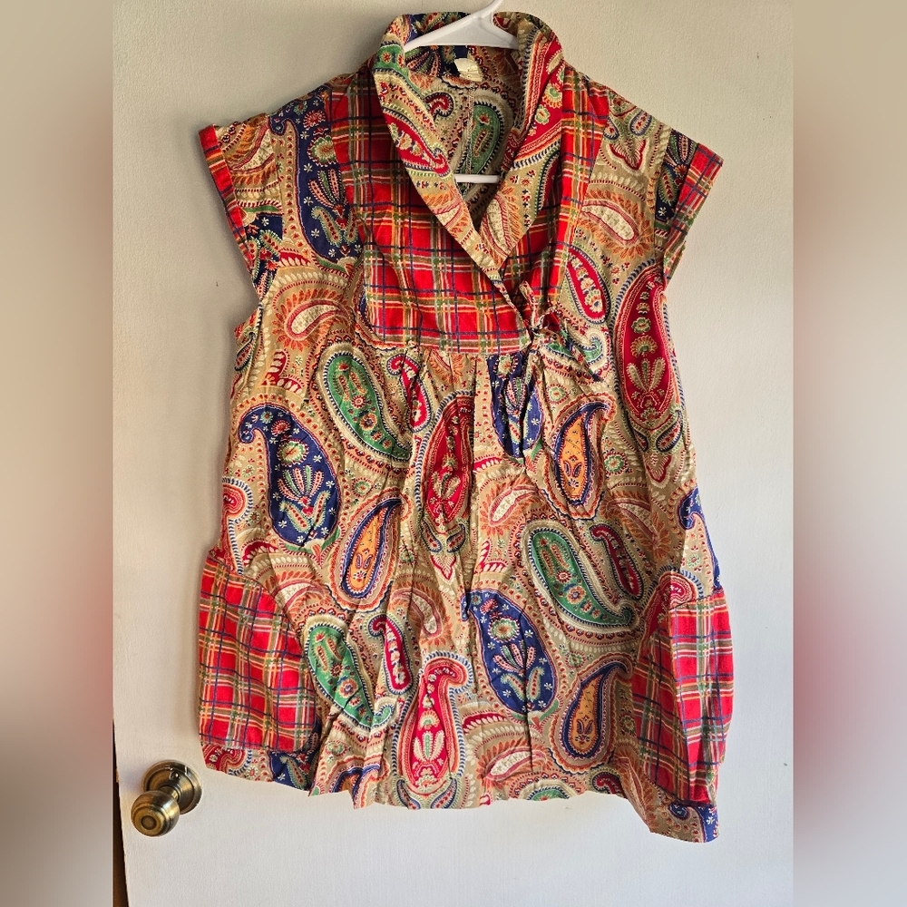 Vintage Paisley and Plaid Women's Top With Pockets